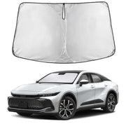 EcoNour front view of sunshade showing full windshield coverage and quick install benefit