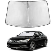 EcoNour front view sunshade on windshield shows full coverage and temperature reduction