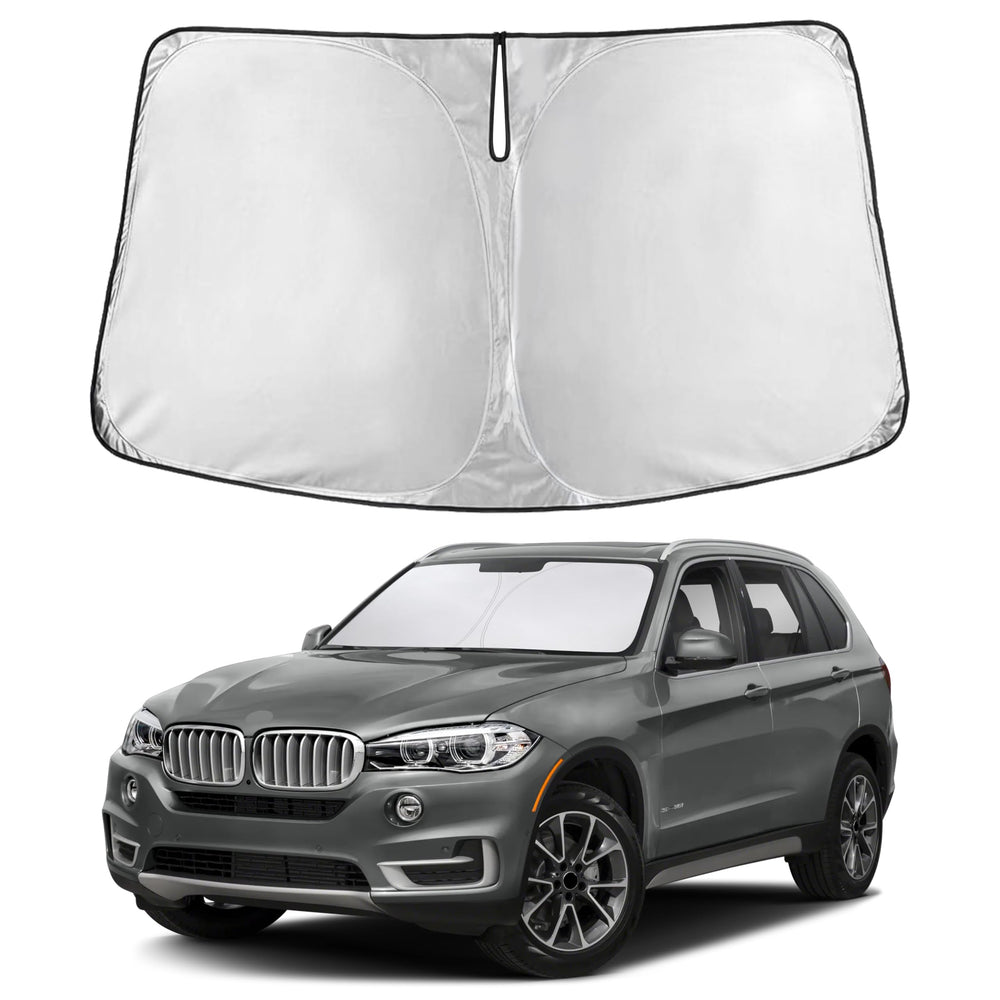 EcoNour front view sunshade showing full windshield coverage and neat fit