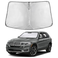 EcoNour front view sunshade showing full windshield coverage and neat fit