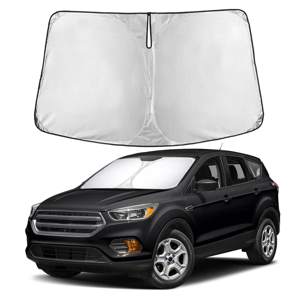 EcoNour front view installed on Ford Escape showing full windshield coverage and sun blocking