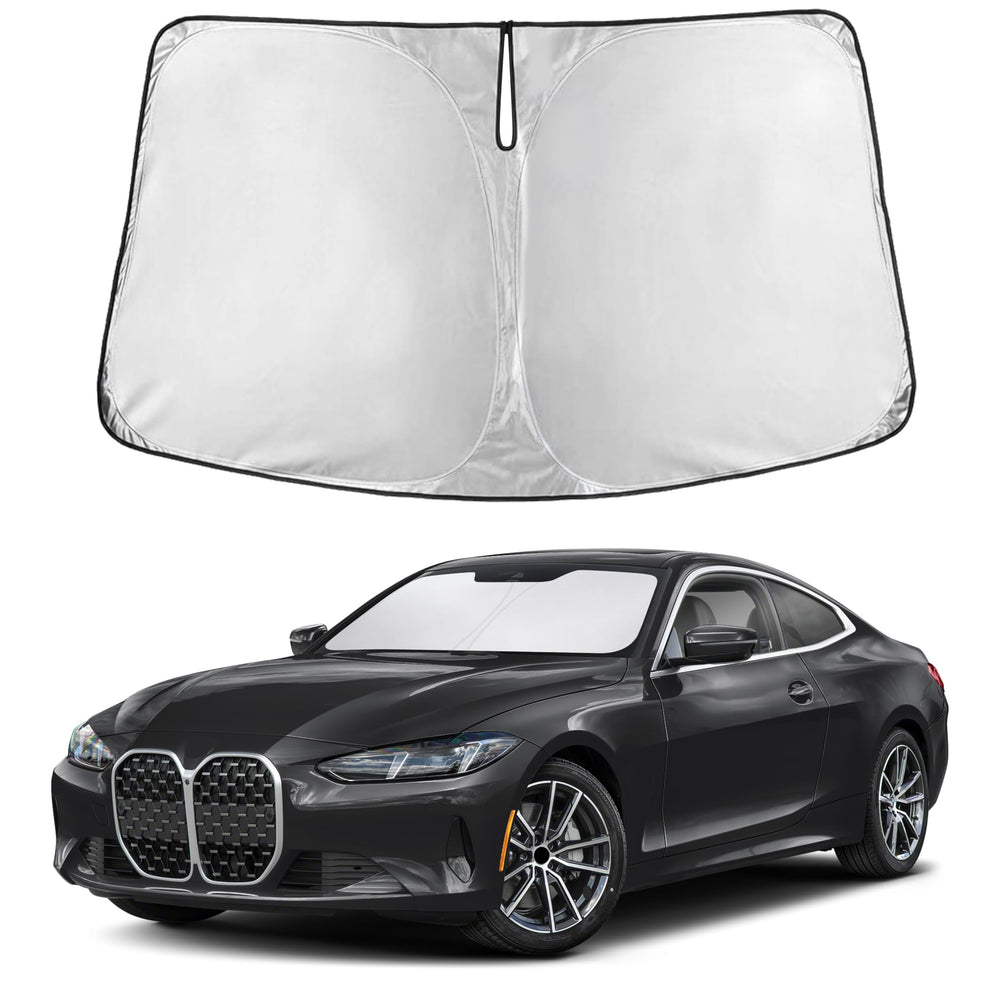 EcoNour front view sunshade covering BMW 4 Series windshield protects interior