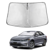 EcoNour front view sunshade showing precise Jetta fit and full coverage benefit