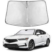 EcoNour sunshade front view fitted on Acura Integra windshield showing full coverage and protection