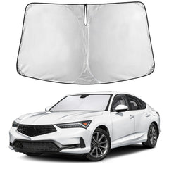 EcoNour sunshade front view fitted on Acura Integra windshield showing full coverage and protection