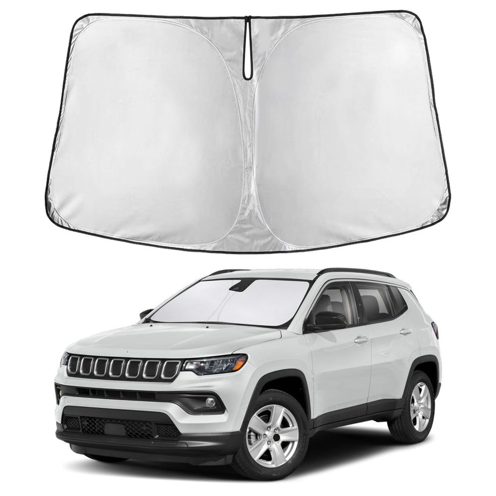 EcoNour front view covering Jeep Compass windshield, ensures full coverage protection