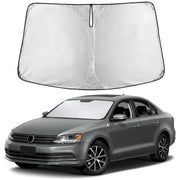 EcoNour front view of sunshade for VW Jetta showing full windshield fit and protection