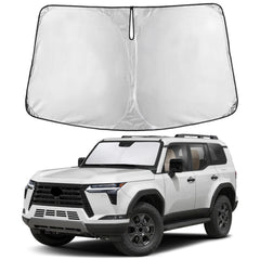 EcoNour sunshade fitted in Lexus GX550 windshield showing full coverage benefit