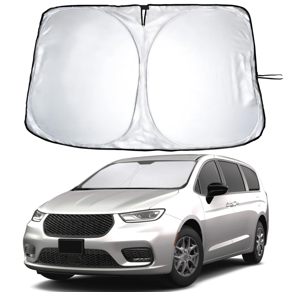 EcoNour front view of sunshade showing full windshield coverage and precise fit