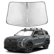 EcoNour sunshade front view showing full windshield coverage and protective benefit