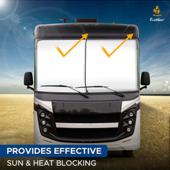 EcoNour installed inside an RV windshield reducing glare and interior heat