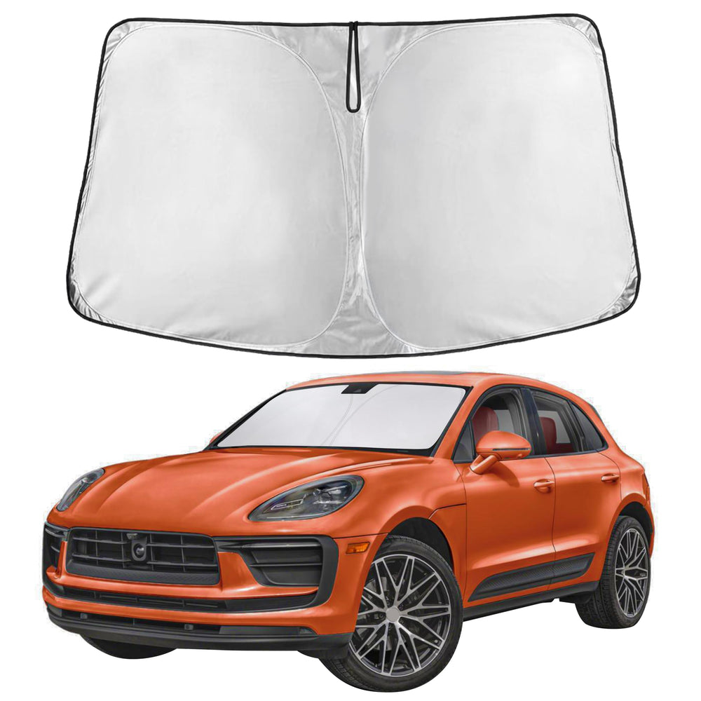 EcoNour sunshade front view fitted in Porsche Macan showing full coverage benefits