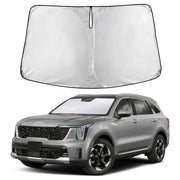 EcoNour front view sunshade covering Kia Sorento windshield for full protection