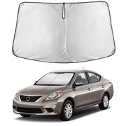 EcoNour front view sunshade covering Nissan Versa windshield for full protection