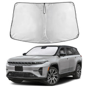 EcoNour front view sunshade fitted to Jeep Wagoneer windshield protecting interior