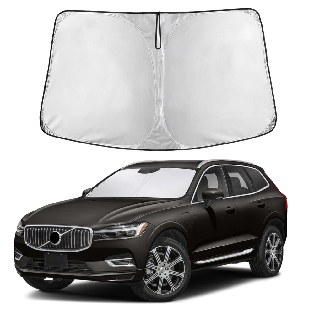 EcoNour sunshade front view covering Volvo XC60 windshield offering full protection