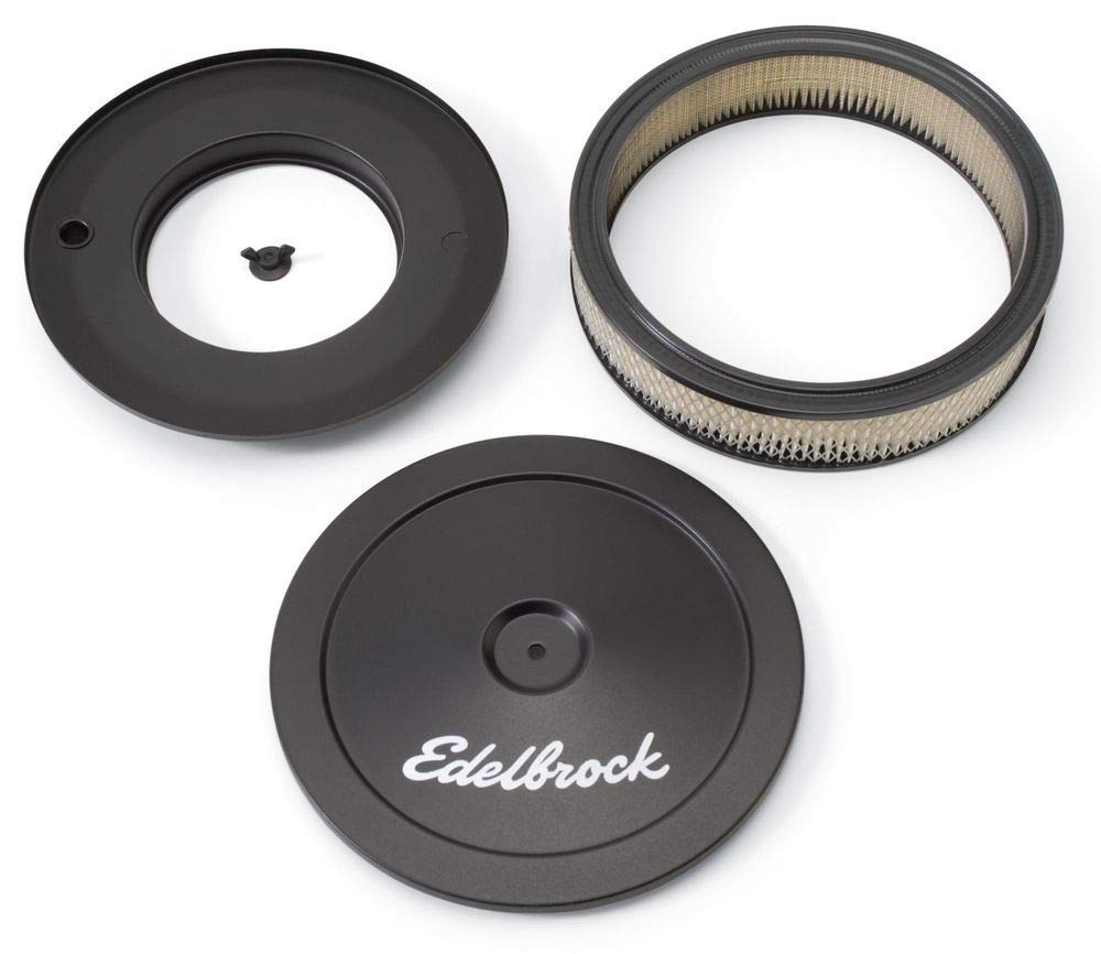 Edelbrock 1203 front view showing satin black finish and clean styling benefit