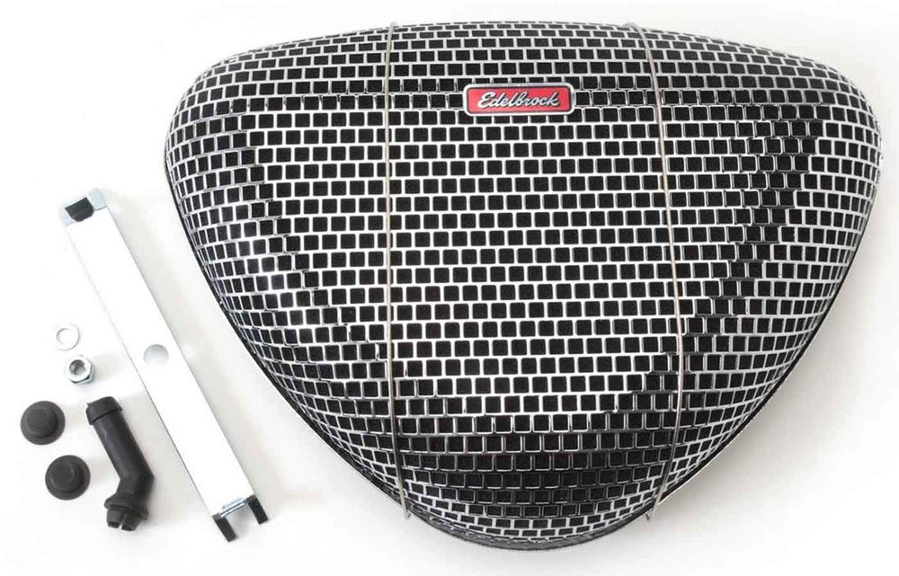 Edelbrock Pro-Flo 1002 front view showing triangular low-profile design benefit