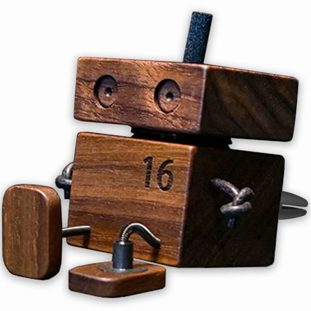 Edilado wooden man front view showing decorative dashboard charm and scent delivery