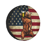 EFINLUKY front view of Happy Camper Bear cover showing American flag and bear design, protects spare tire