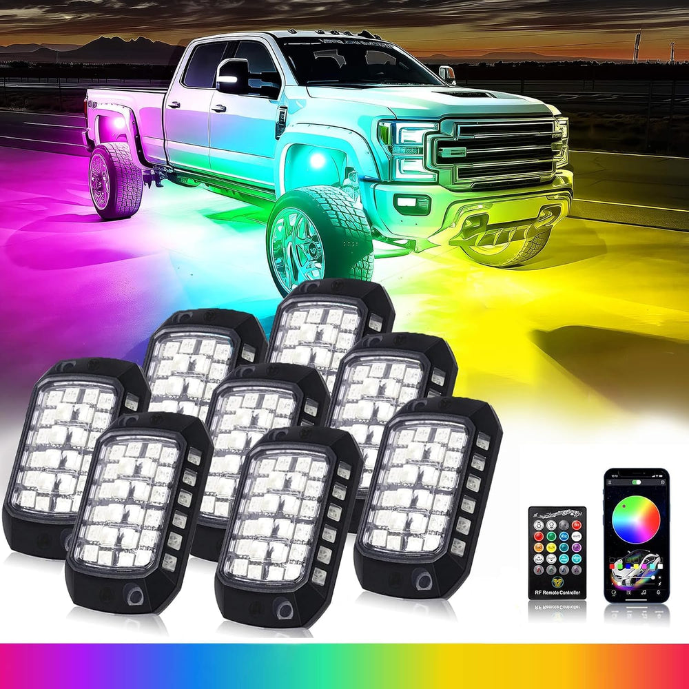 EJ's SUPER CAR front view of underglow kit showing bright multicolor impact