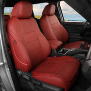 EKR front seat cover on Tacoma showing burgundy luxury and protective benefit