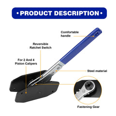 EKUWU tool compressing a caliper on a vehicle demonstrating easy in‑wheel operation benefit