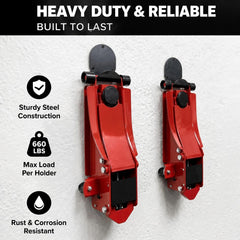 ElaraBerry mounted holding two jack stands demonstrating space-saving and accessibility