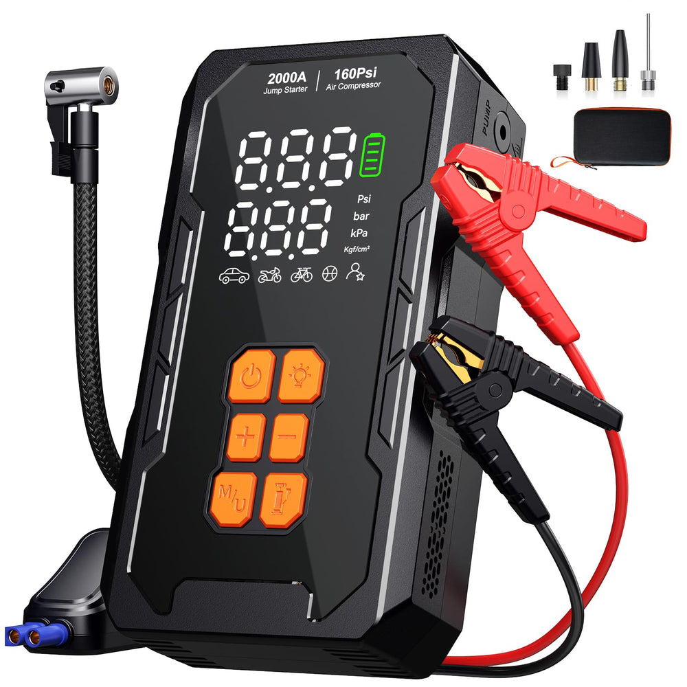 Elccyu front view of jump starter showing compact design and portability benefit