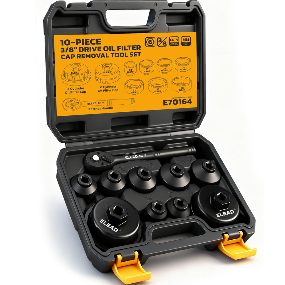 ELEAD front packaging showing full oil filter socket kit and benefits