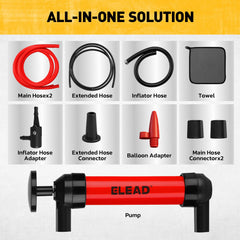 ELEAD hose and adapters laid out showing included inflator and balloon adapters