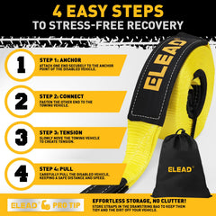 ELEAD strap in use recovering a truck demonstrating dependable heavy-duty performance
