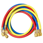 Elitech front view of three hose set showing colors and fittings benefit easy identification