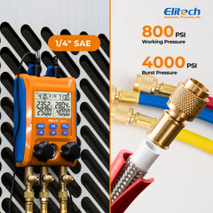 Elitech LMG-10Plus dual temperature clamps for simultaneous suction and liquid line temperature checks