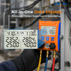 Elitech LMG-10W display close-up with clear pressure and temperature values