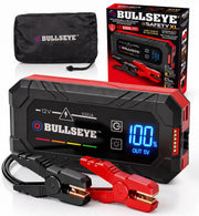 EMSON Bullseye front view showing compact jump starter and ready-to-use benefit