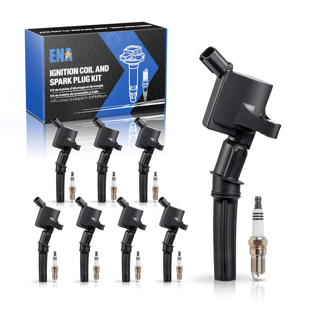 ENA front box set showing coils and plugs, clear kit identification and fitment benefit