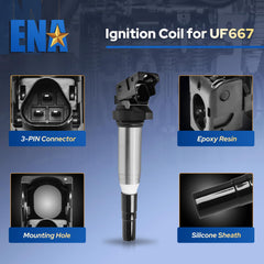ENA ignition coil installed in engine bay demonstrating plug-and-play fit benefit