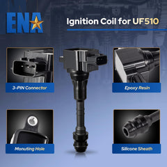 ENA ignition coil pack angle with connector highlighting easy plug-in benefit