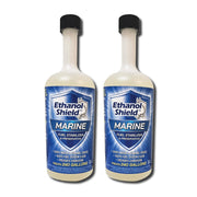Ethanol Shield marine front packaging showing two bottles and product claims for reliable protection