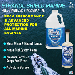 Ethanol Shield being measured and poured into a boat fuel tank for cleaner injectors