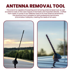 ETZ wrench engaged on vehicle antenna nut illustrating safe removal without scratching paint