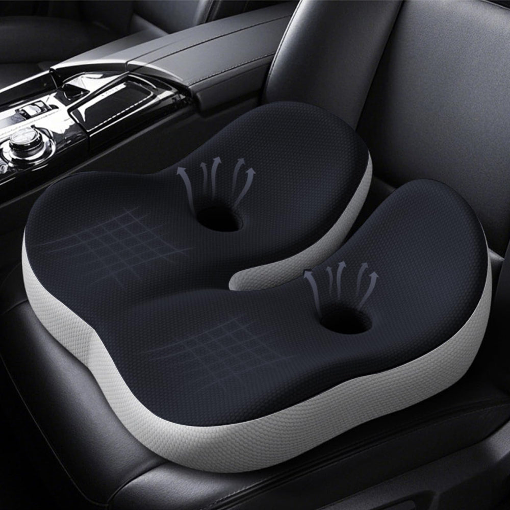 Euamzger front view booster cushion showing lift and shape benefit improved posture