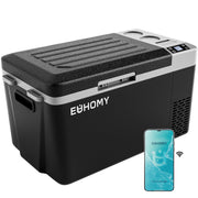 EUHOMY front view of 24QT fridge showing compact design and portability benefit