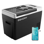 EUHOMY front view of 31QT fridge showing compact design and portability benefit