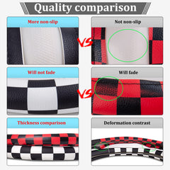 Evankin cover installed on steering wheel illustrates easy installation and snug hold