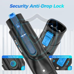 EVDANCE J1772 plug detail showing secure contact points for reliable charging