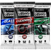 EVEO front packaging of the 3-in-1 wipes kit showing contents and convenience