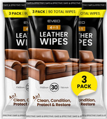 EVEO front packaging showing 3-pack and 90 wipes for easy storage