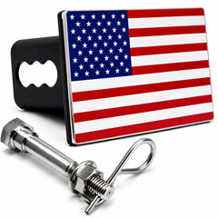 eVerHITCH front view showing patriotic flag emblem and clean install benefit